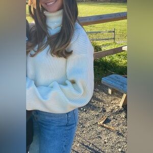Cream Colored Cropped Turtle Neck Sweater